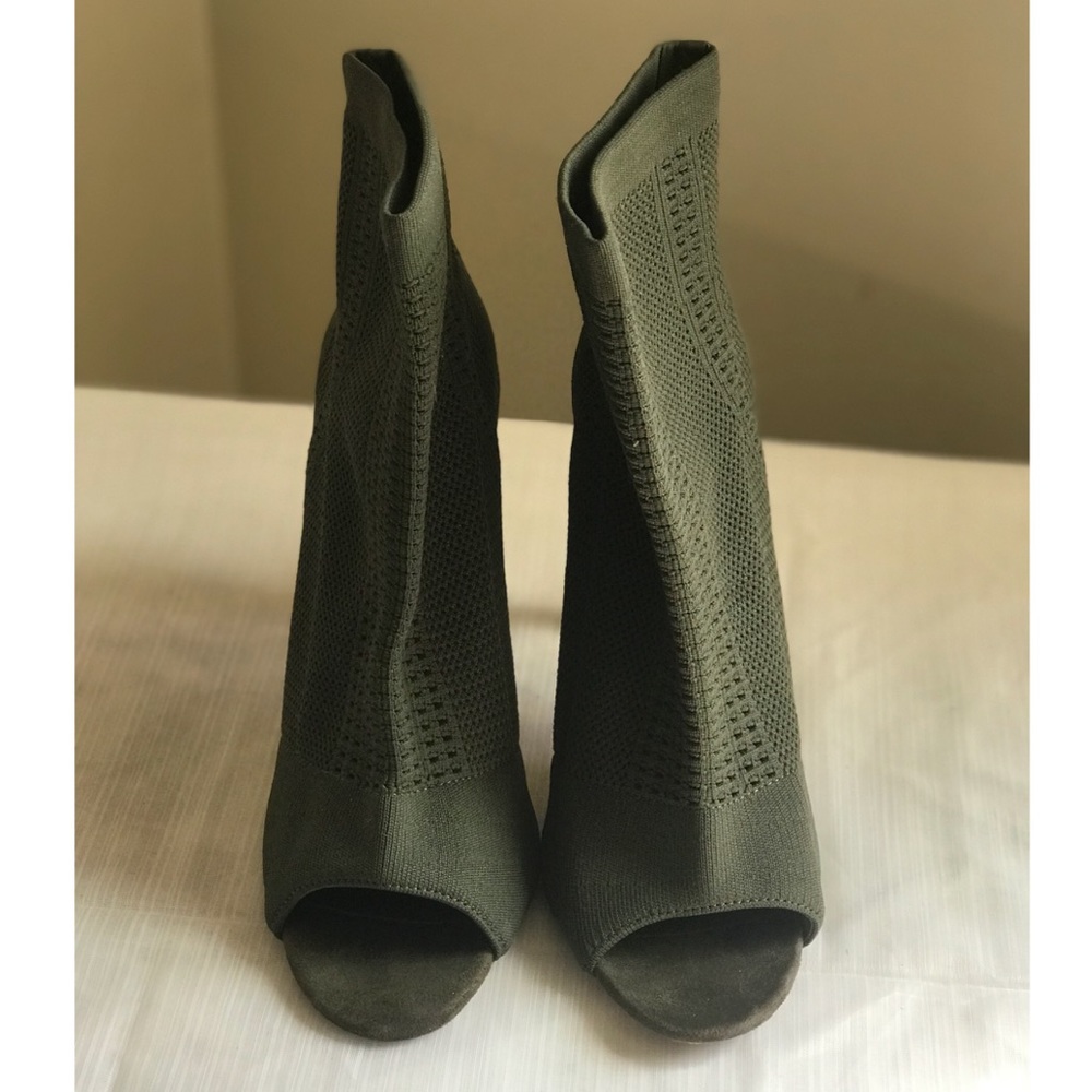 Olive Peep Toe Ankle Boots